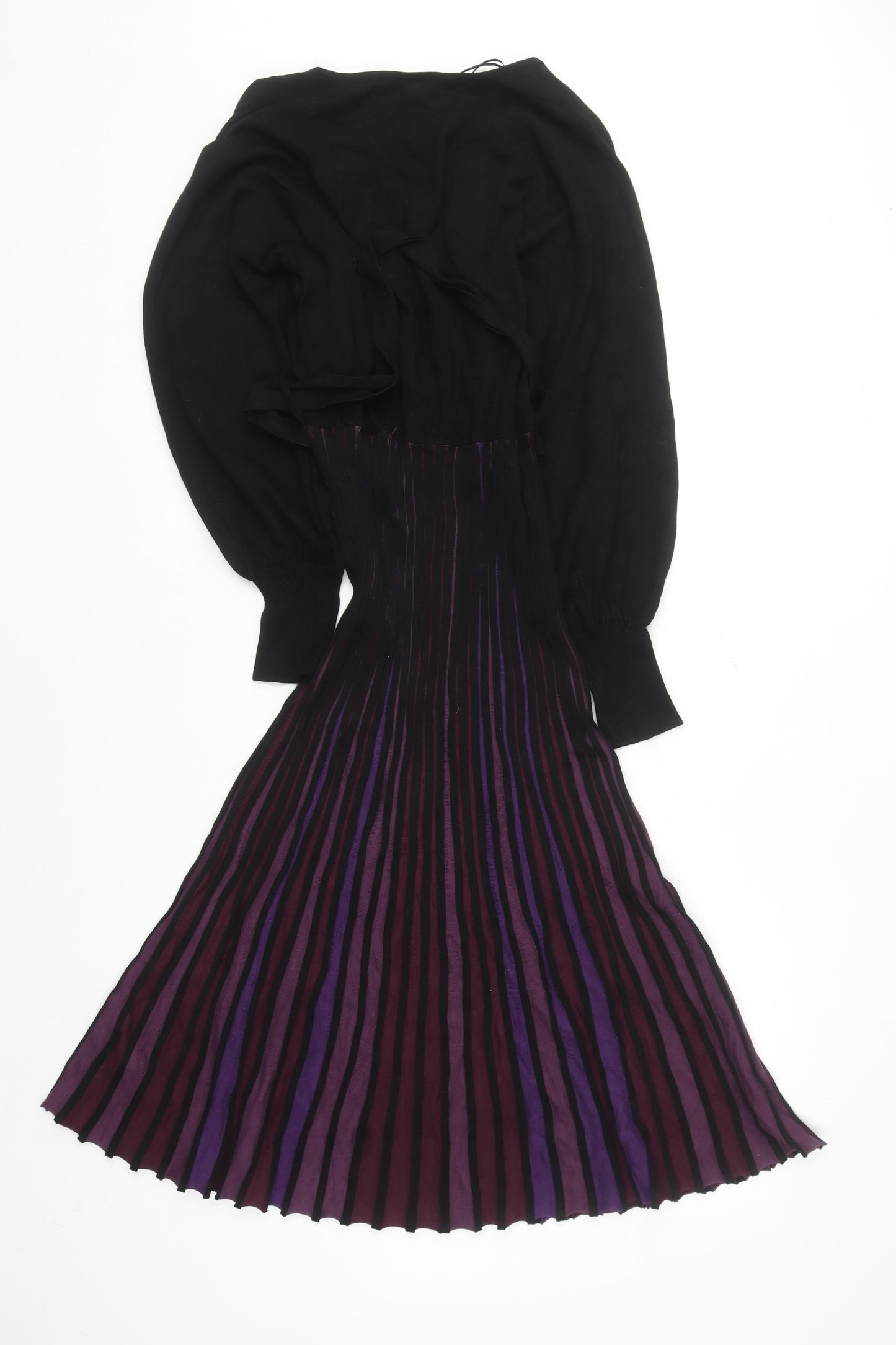 Monsoon Women Black Purple Fit & Flare Midi Dress Size 14