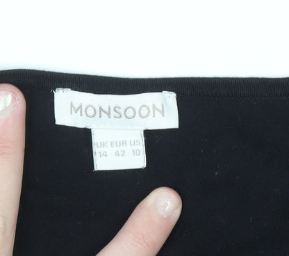 Monsoon Women Black Purple Fit & Flare Midi Dress Size 14