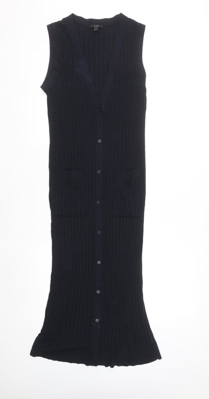 COS Women Black Sleeveless Long Ribbed Bodycon Knit Dress Size 12