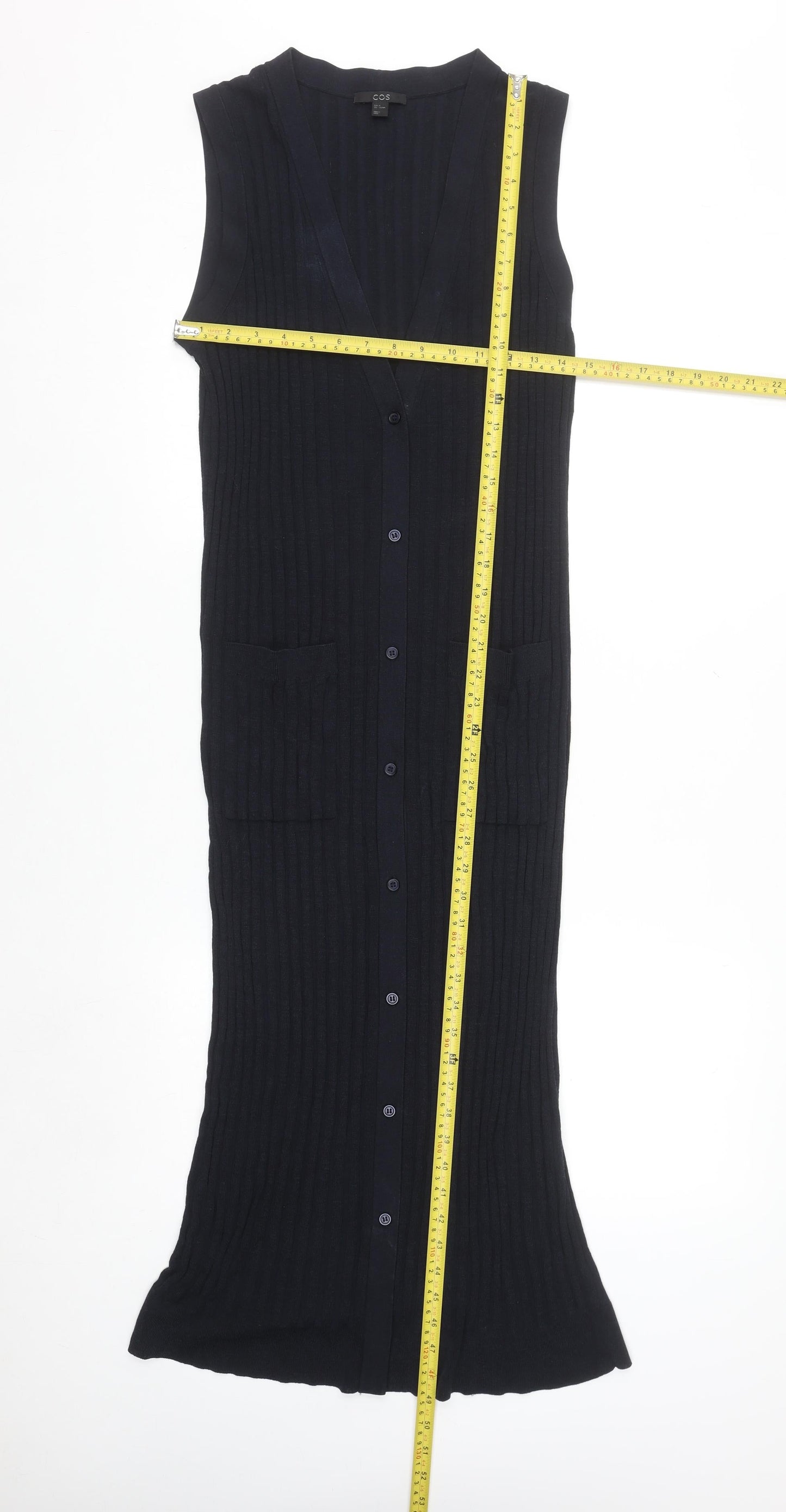 COS Women Black Sleeveless Long Ribbed Bodycon Knit Dress Size 12