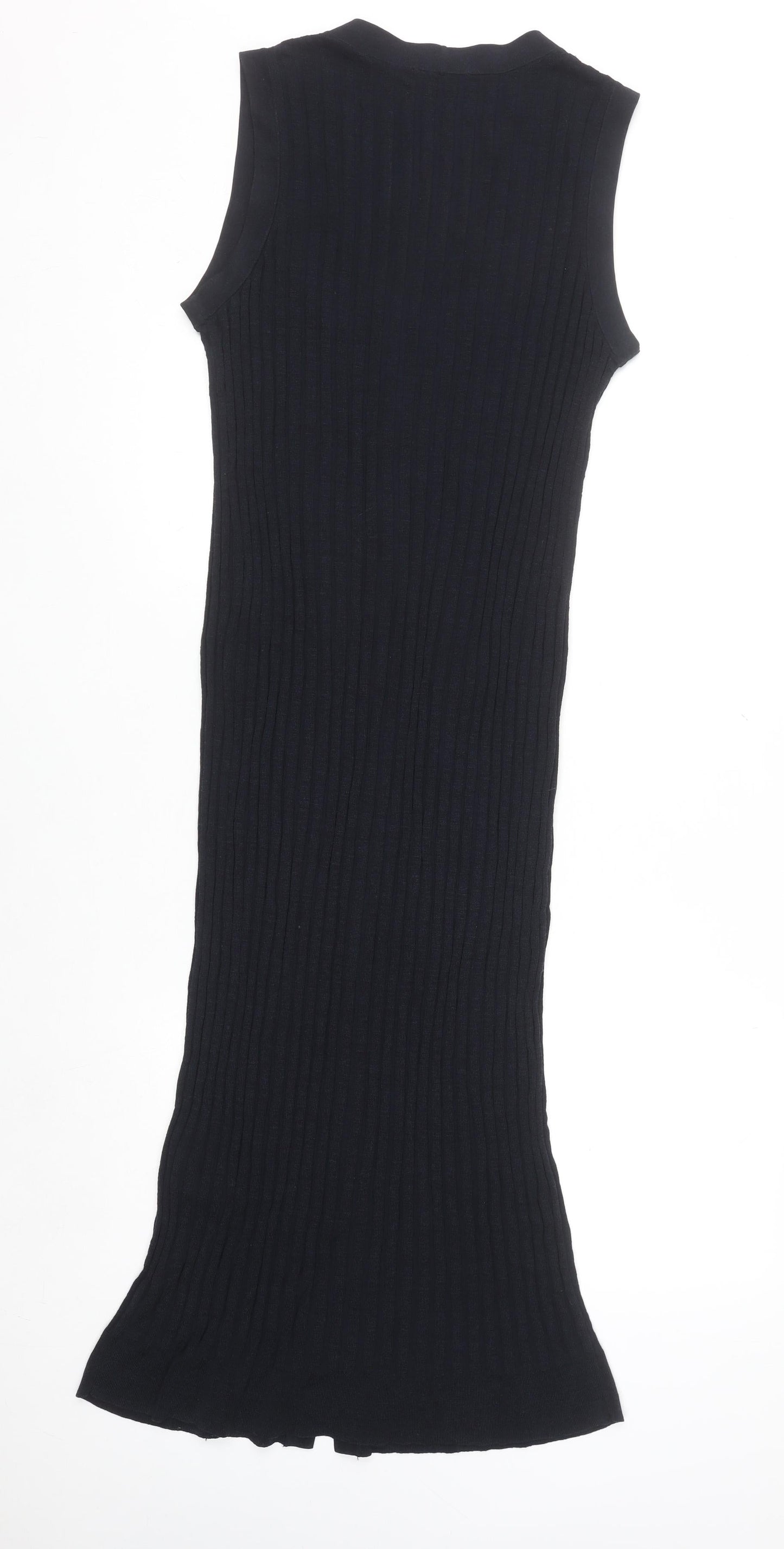 COS Women Black Sleeveless Long Ribbed Bodycon Knit Dress Size 12