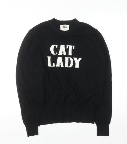 Joanie Women Black Cat Lady Pullover Jumper Size M