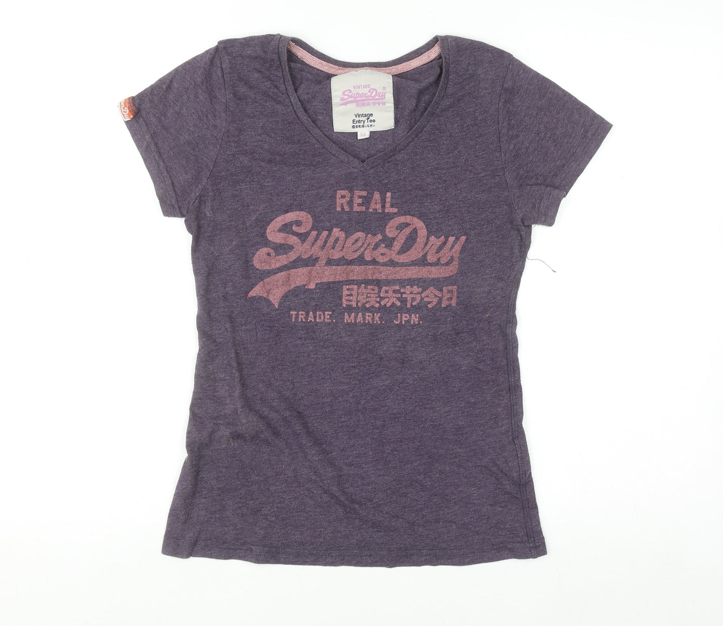 Superdry Womens Purple Vintage Graphic V-Neck T-Shirt Size M
