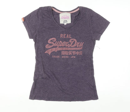 Superdry Womens Purple Vintage Graphic V-Neck T-Shirt Size M