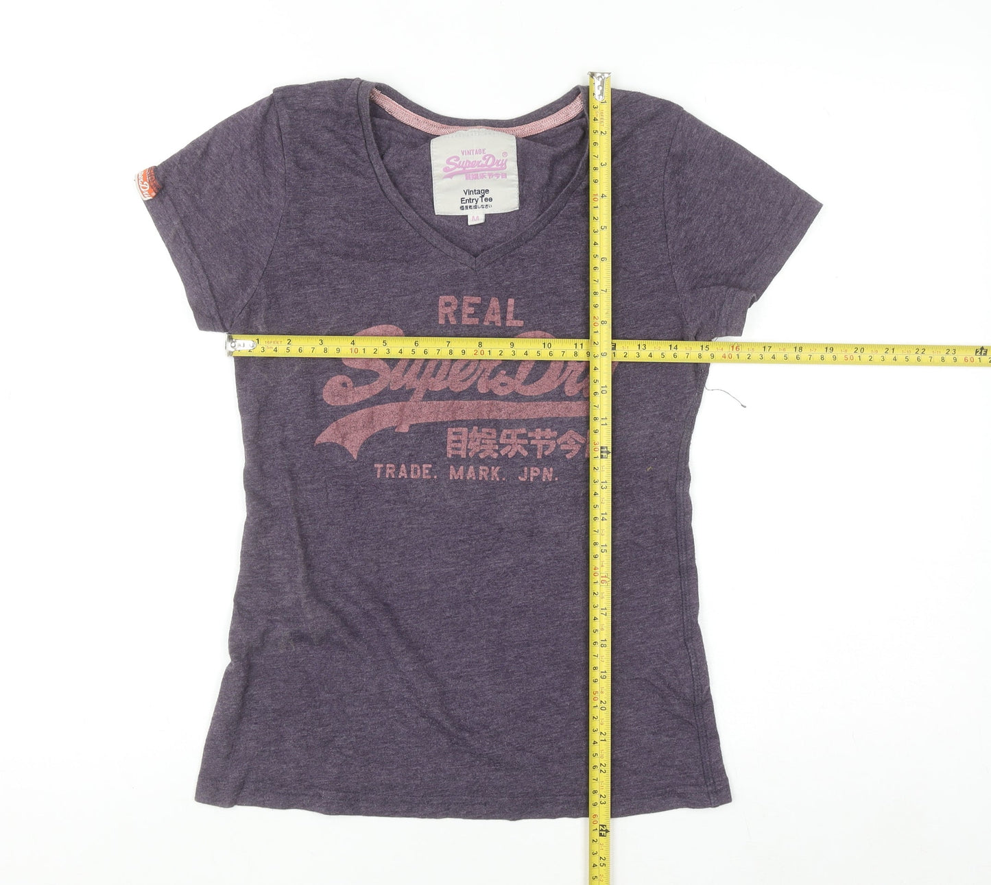 Superdry Womens Purple Vintage Graphic V-Neck T-Shirt Size M