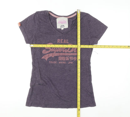 Superdry Womens Purple Vintage Graphic V-Neck T-Shirt Size M