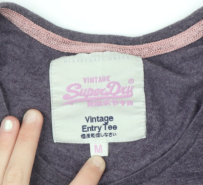 Superdry Womens Purple Vintage Graphic V-Neck T-Shirt Size M