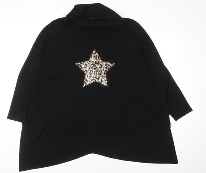 Roman Women Black Sequin Star Poncho Jumper Size 20