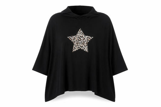 Roman Women Black Sequin Star Poncho Jumper Size 20