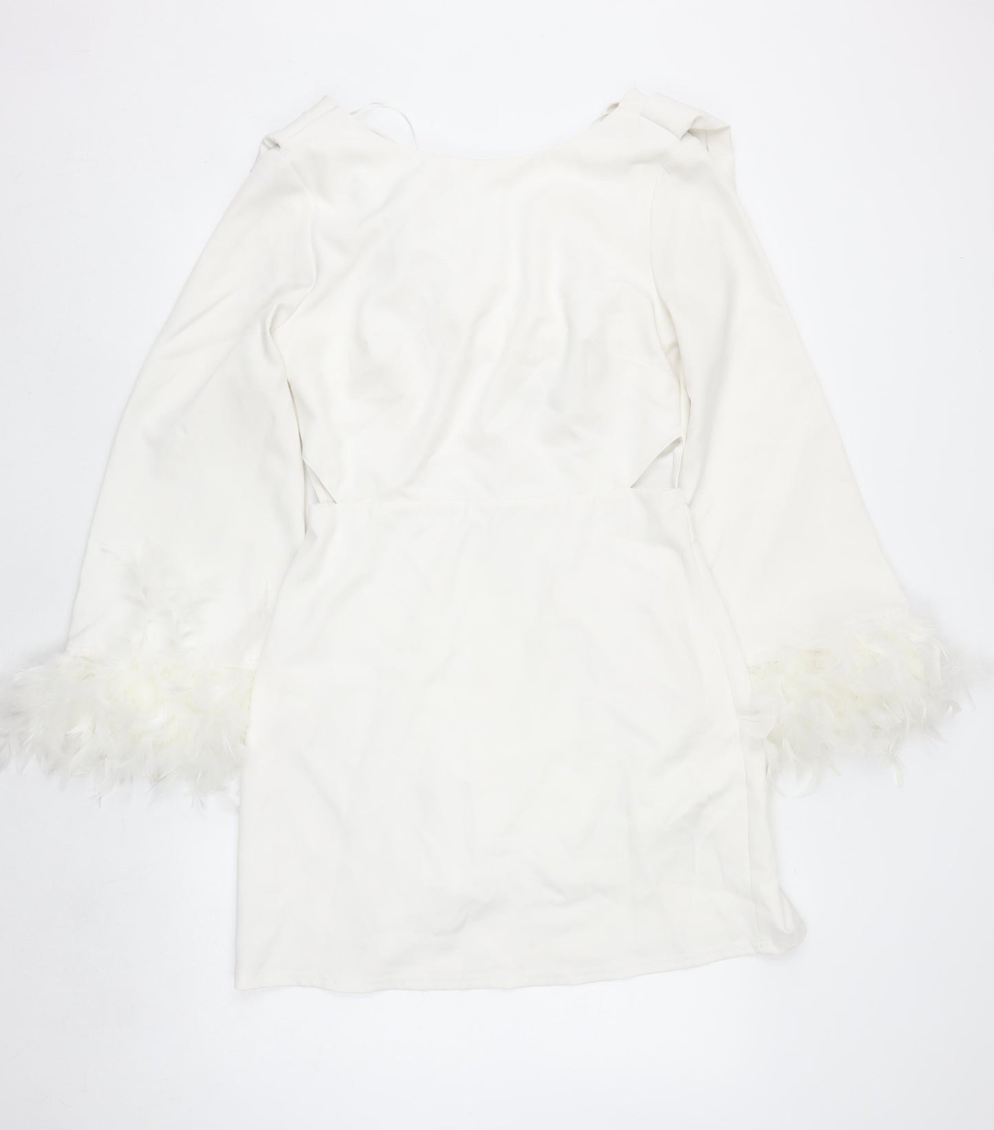 Lipsy Women White Off Shoulder Feather Sleeve Bodycon Dress Size 12