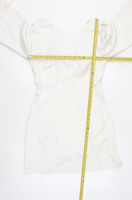 Lipsy Women White Off Shoulder Feather Sleeve Bodycon Dress Size 12
