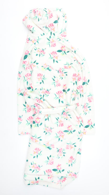 Marks and Spencer Women White Floral Fleece Hooded Robe Medium