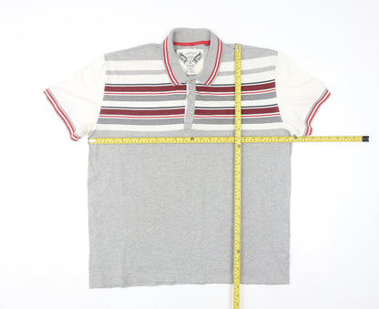 Next Men's Grey Striped Slim Fit Polo Shirt Size 2XL