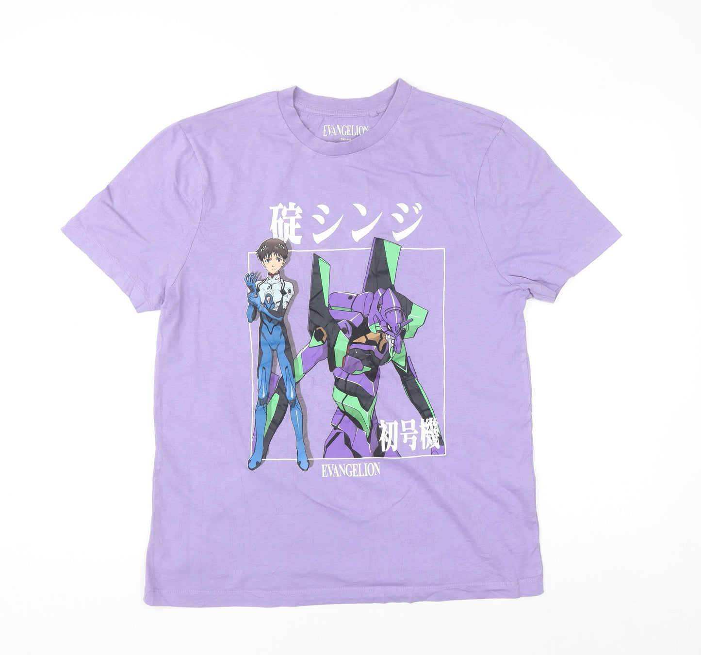Evangelion Womens Purple Anime Graphic Cotton T-Shirt Size L