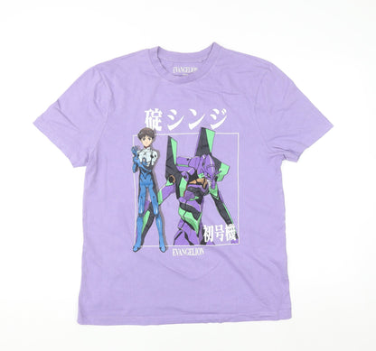 Evangelion Womens Purple Anime Graphic Cotton T-Shirt Size L