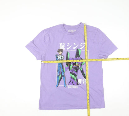 Evangelion Womens Purple Anime Graphic Cotton T-Shirt Size L