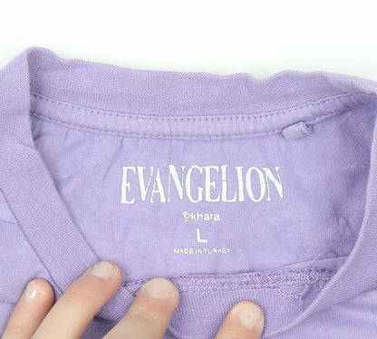 Evangelion Womens Purple Anime Graphic Cotton T-Shirt Size L