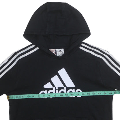 Adidas Boys Black 13-14 Years Pullover Hoodie with Logo Print