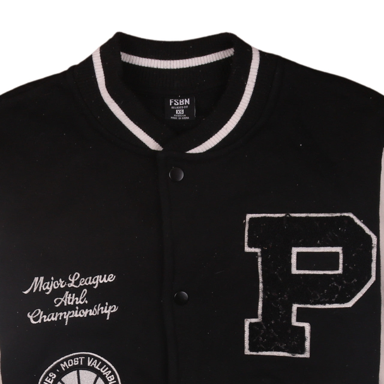 FSBN Men's Black XS Varsity Baseball Jacket Relaxed Fit
