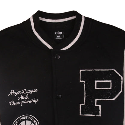 FSBN Men's Black XS Varsity Baseball Jacket Relaxed Fit
