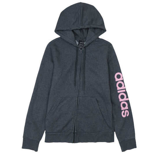 Adidas Women’s Charcoal Full Zip Hoodie M 12-14 Pink Logo
