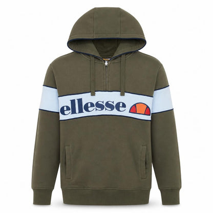 Ellesse Mens Green 1/2 Zip Hoodie Small Logo Sports Fleece