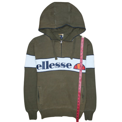 Ellesse Mens Green 1/2 Zip Hoodie Small Logo Sports Fleece