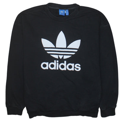 Adidas Womens Black Cotton Pullover Sweatshirt Size 12 Crew Neck Logo Print