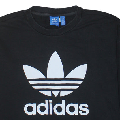 Adidas Womens Black Cotton Pullover Sweatshirt Size 12 Crew Neck Logo Print