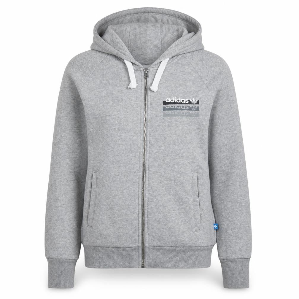 Adidas Womens Grey Full Zip Hoodie Size 8 Classic Fit Logo Print