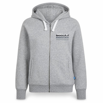 Adidas Womens Grey Full Zip Hoodie Size 8 Classic Fit Logo Print