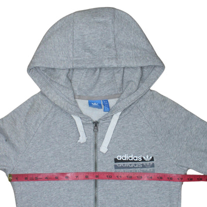 Adidas Womens Grey Full Zip Hoodie Size 8 Classic Fit Logo Print