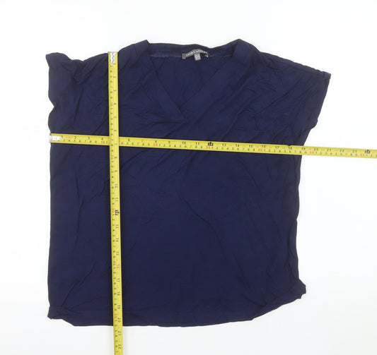 Laura Ashley Women's Blue Viscose Blouse UK 14 V-Neck Short Sleeve