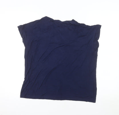 Laura Ashley Women's Blue Viscose Blouse UK 14 V-Neck Short Sleeve