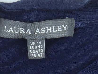 Laura Ashley Women's Blue Viscose Blouse UK 14 V-Neck Short Sleeve