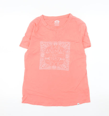 Animal Womens Pink Cotton Crew Neck Short Sleeve T-Shirt UK 8