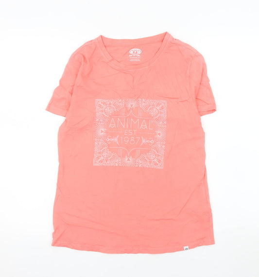 Animal Womens Pink Cotton Crew Neck Short Sleeve T-Shirt UK 8