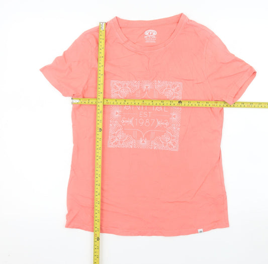 Animal Womens Pink Cotton Crew Neck Short Sleeve T-Shirt UK 8