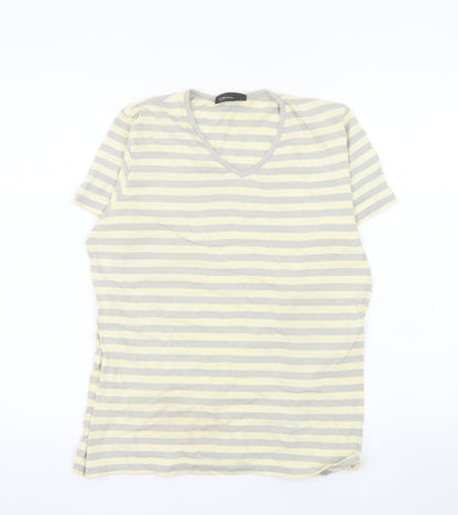 Cedarwood State Men’s Grey Yellow Striped Cotton V-Neck T-Shirt Size S