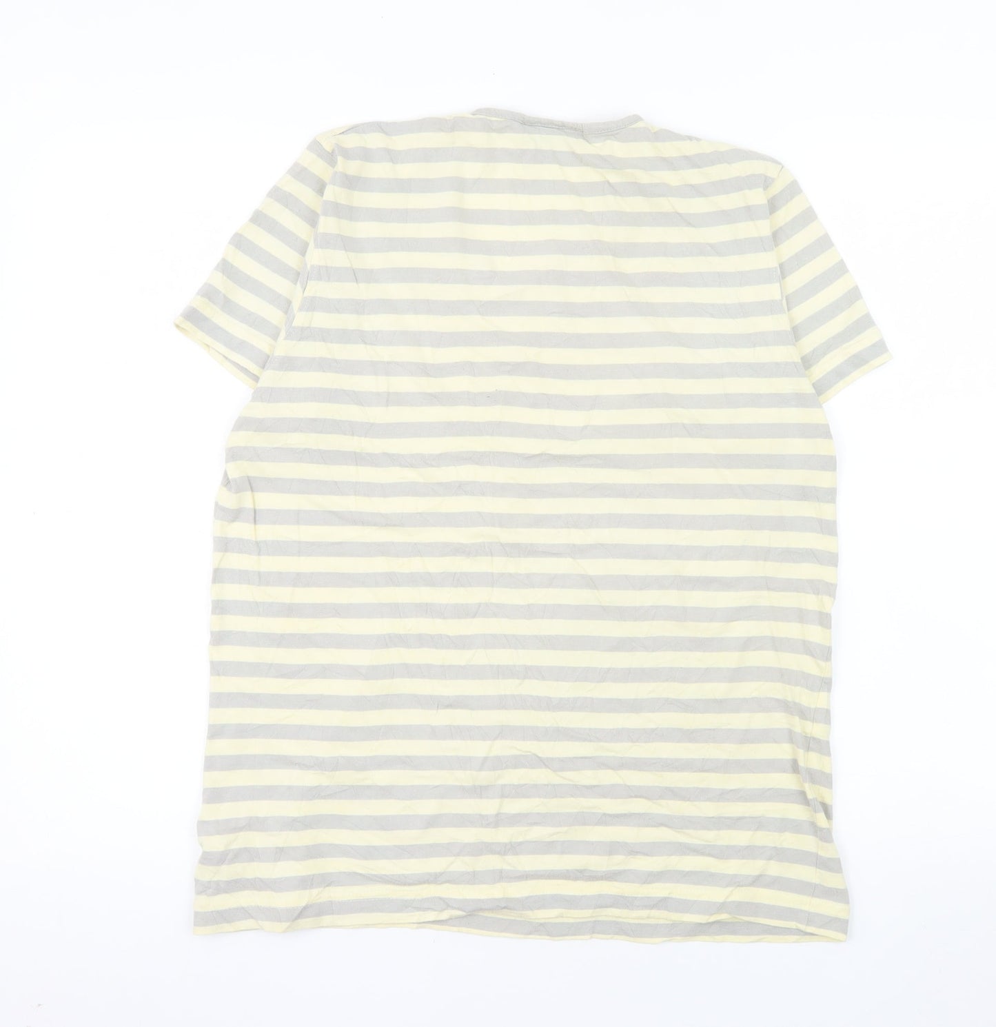 Cedarwood State Men’s Grey Yellow Striped Cotton V-Neck T-Shirt Size S