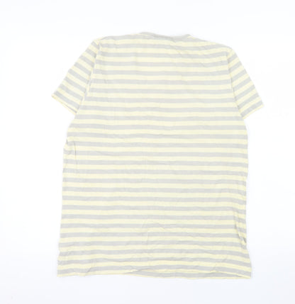Cedarwood State Men’s Grey Yellow Striped Cotton V-Neck T-Shirt Size S