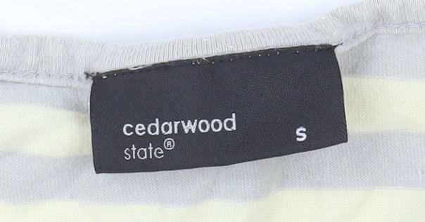 Cedarwood State Men’s Grey Yellow Striped Cotton V-Neck T-Shirt Size S