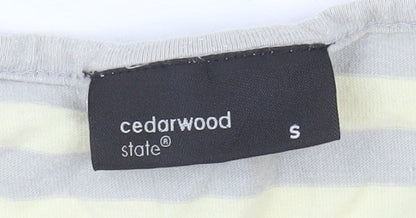 Cedarwood State Men’s Grey Yellow Striped Cotton V-Neck T-Shirt Size S
