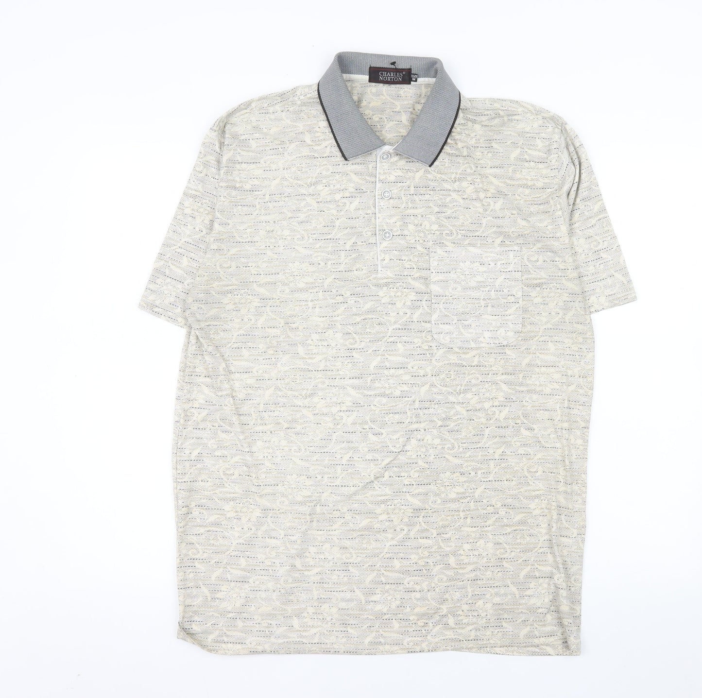 Charles Norton Men's Beige Paisley Polo Shirt Size M Short Sleeve