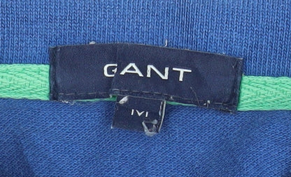 GANT Men's Blue Striped Cotton Short Sleeve Polo Shirt M