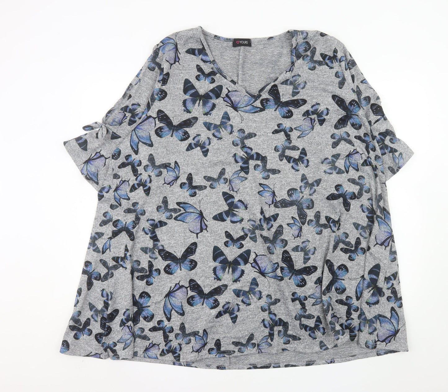 Yours Women Grey Butterfly Print V-Neck Short Sleeve Plus Size T-Shirt