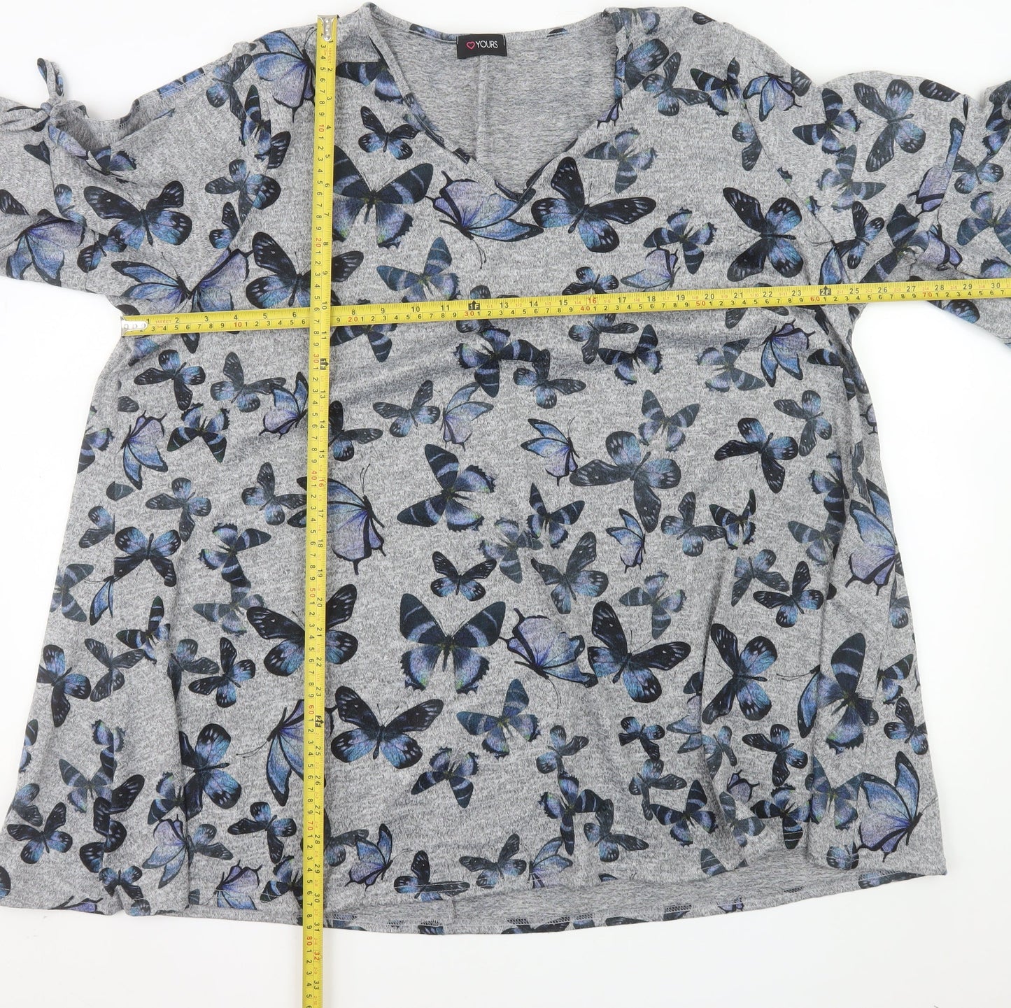 Yours Women Grey Butterfly Print V-Neck Short Sleeve Plus Size T-Shirt