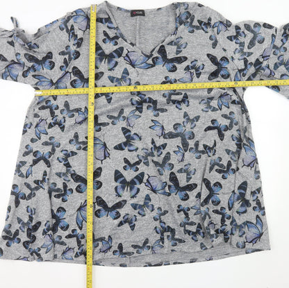 Yours Women Grey Butterfly Print V-Neck Short Sleeve Plus Size T-Shirt