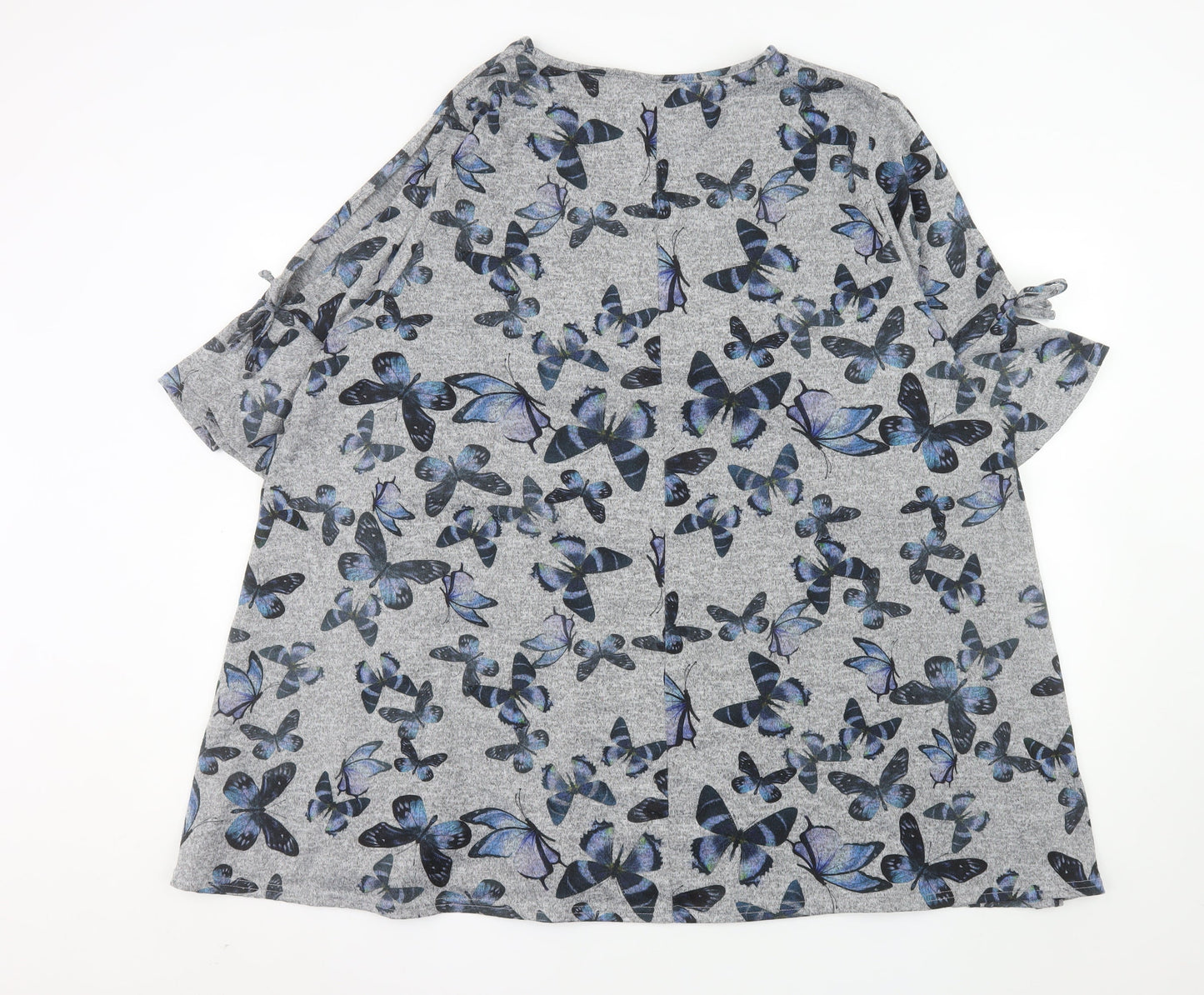 Yours Women Grey Butterfly Print V-Neck Short Sleeve Plus Size T-Shirt
