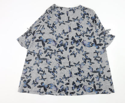 Yours Women Grey Butterfly Print V-Neck Short Sleeve Plus Size T-Shirt